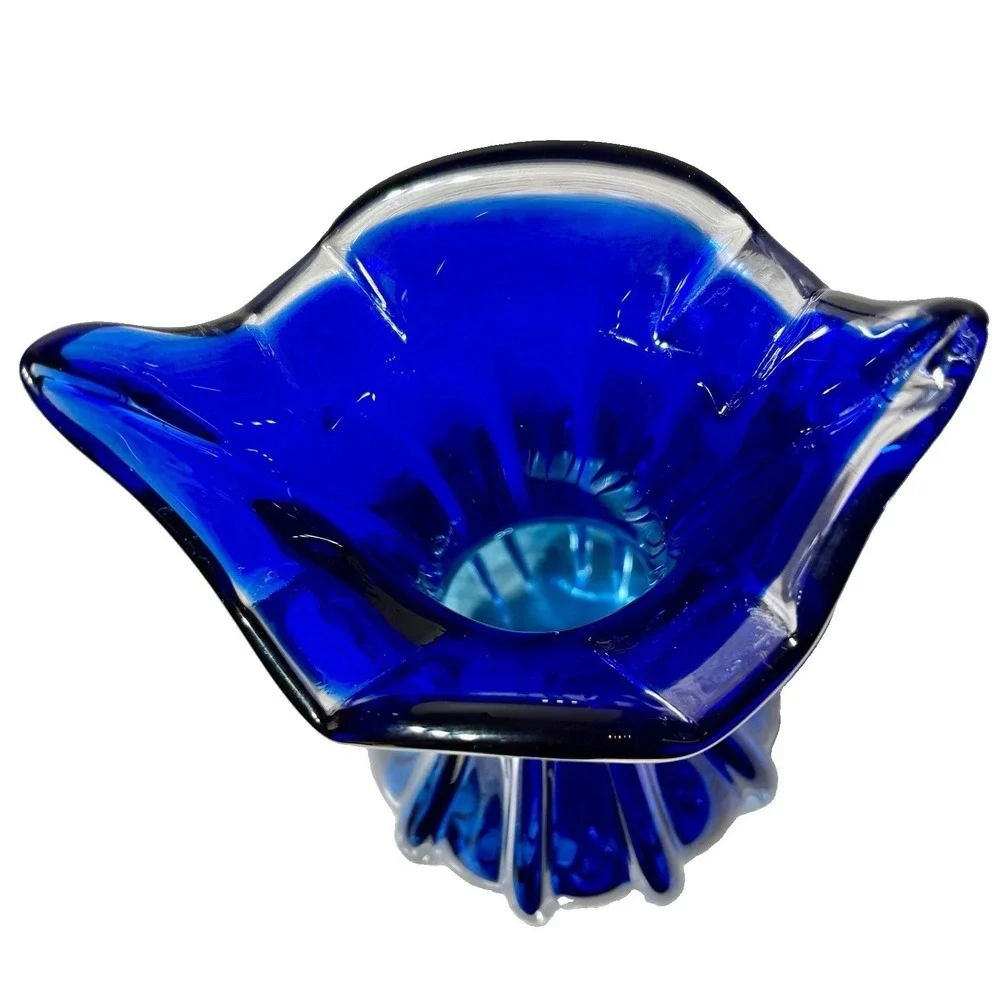 Vintage Bohemian Hand Blown Cobalt Blue Glass Vase. 4lbs 5.1 oz 10.5